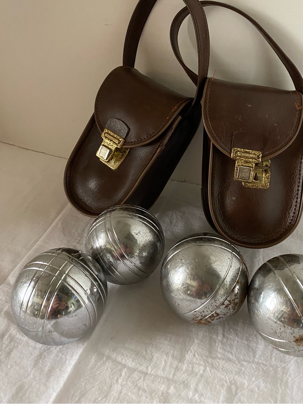 Vintage Obut Boules de Petanque Set of 4 with Cases Bocce Ball Boule France